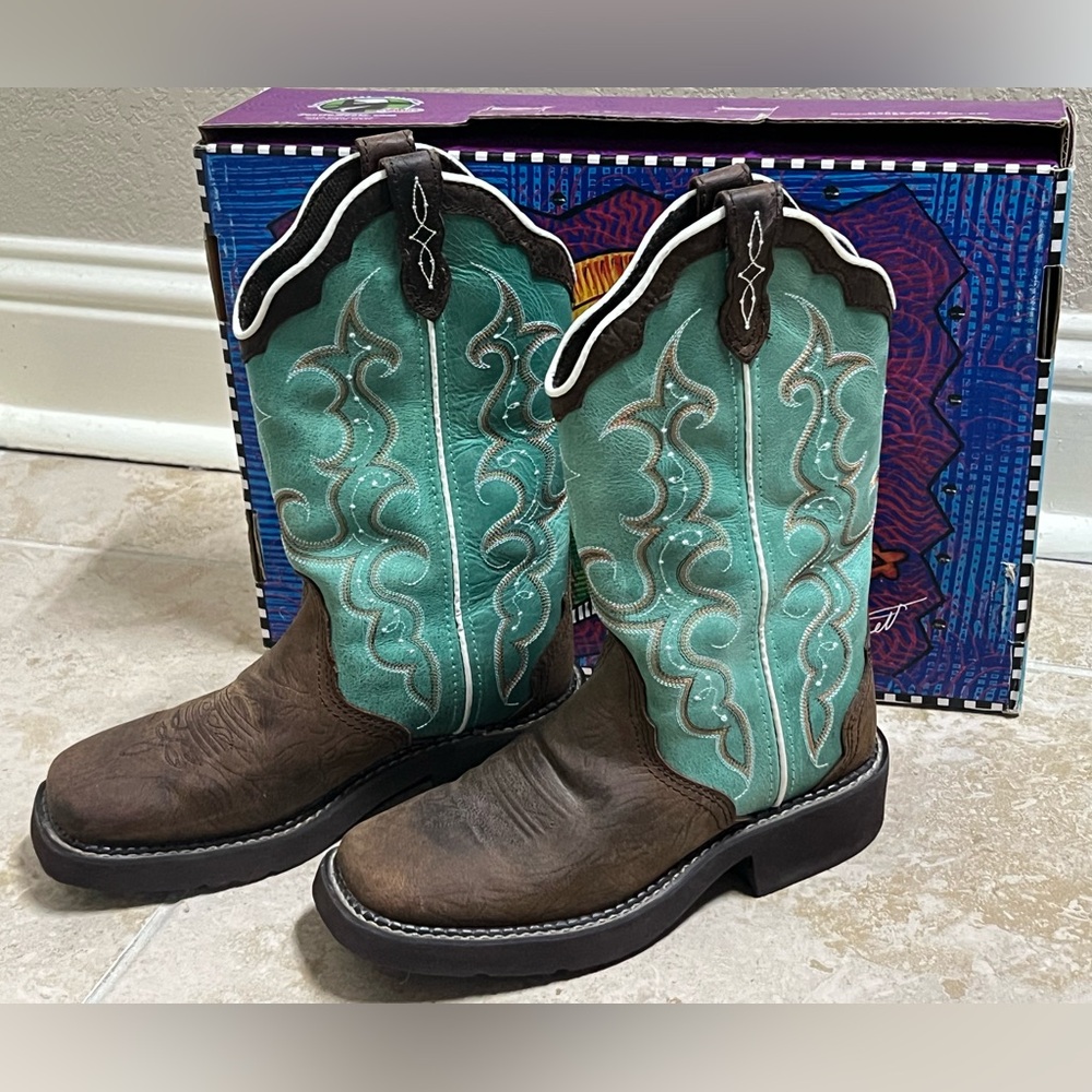 Justin Boots - Turquoise and Brown Western Boots